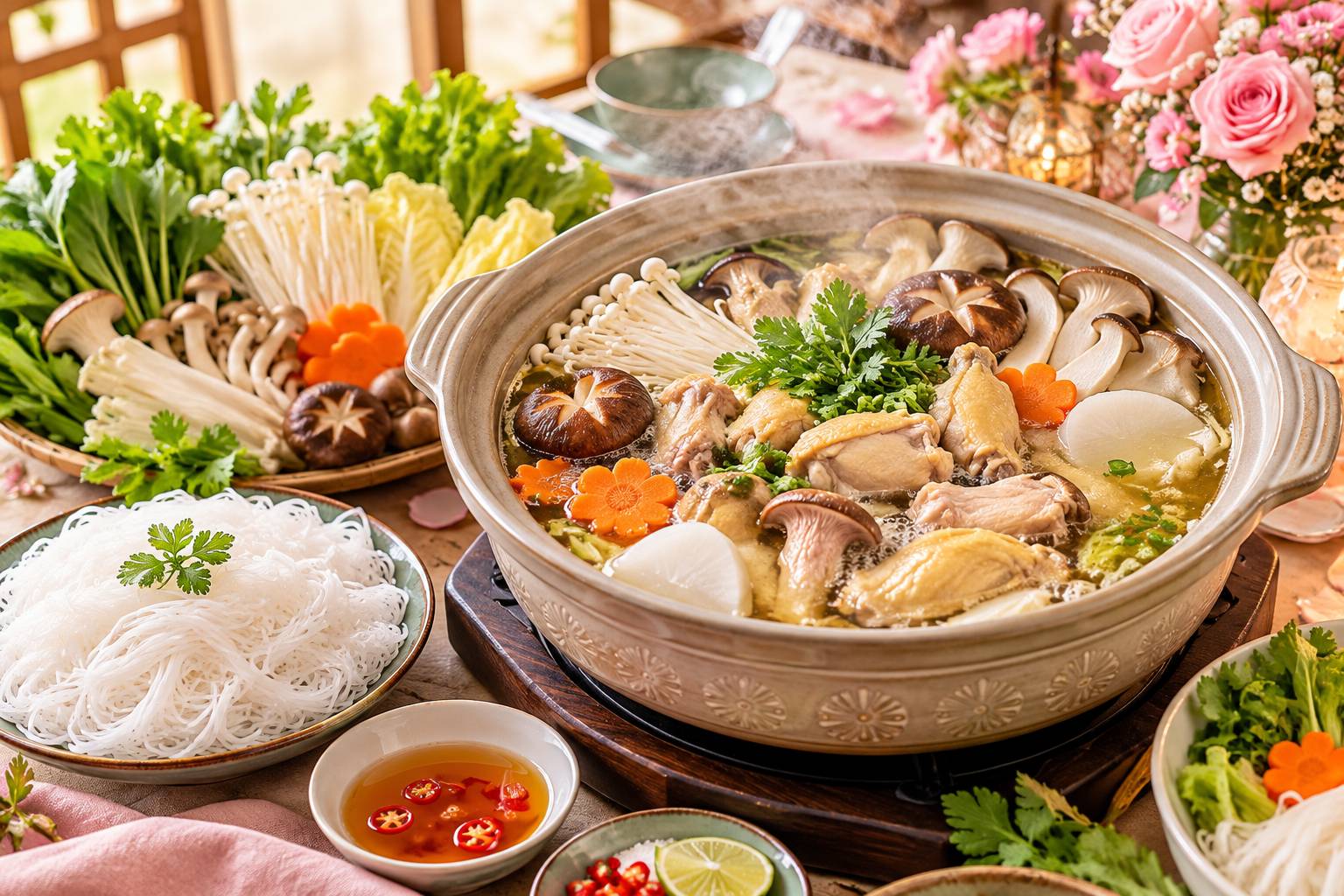 Món lẩu nấm gà dịp 20/10 là lựa chọn hoàn hảo để cả gia đình cùng quây quần bên người phụ nữ yêu thương 