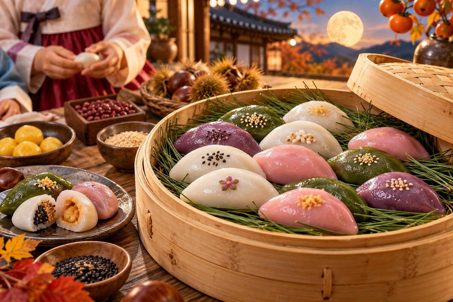 Bánh Songpyeon là món bánh gạo truyền thống mang tính biểu tượng cao trong ngày Tết Trung thu của người dân Hàn Quốc
