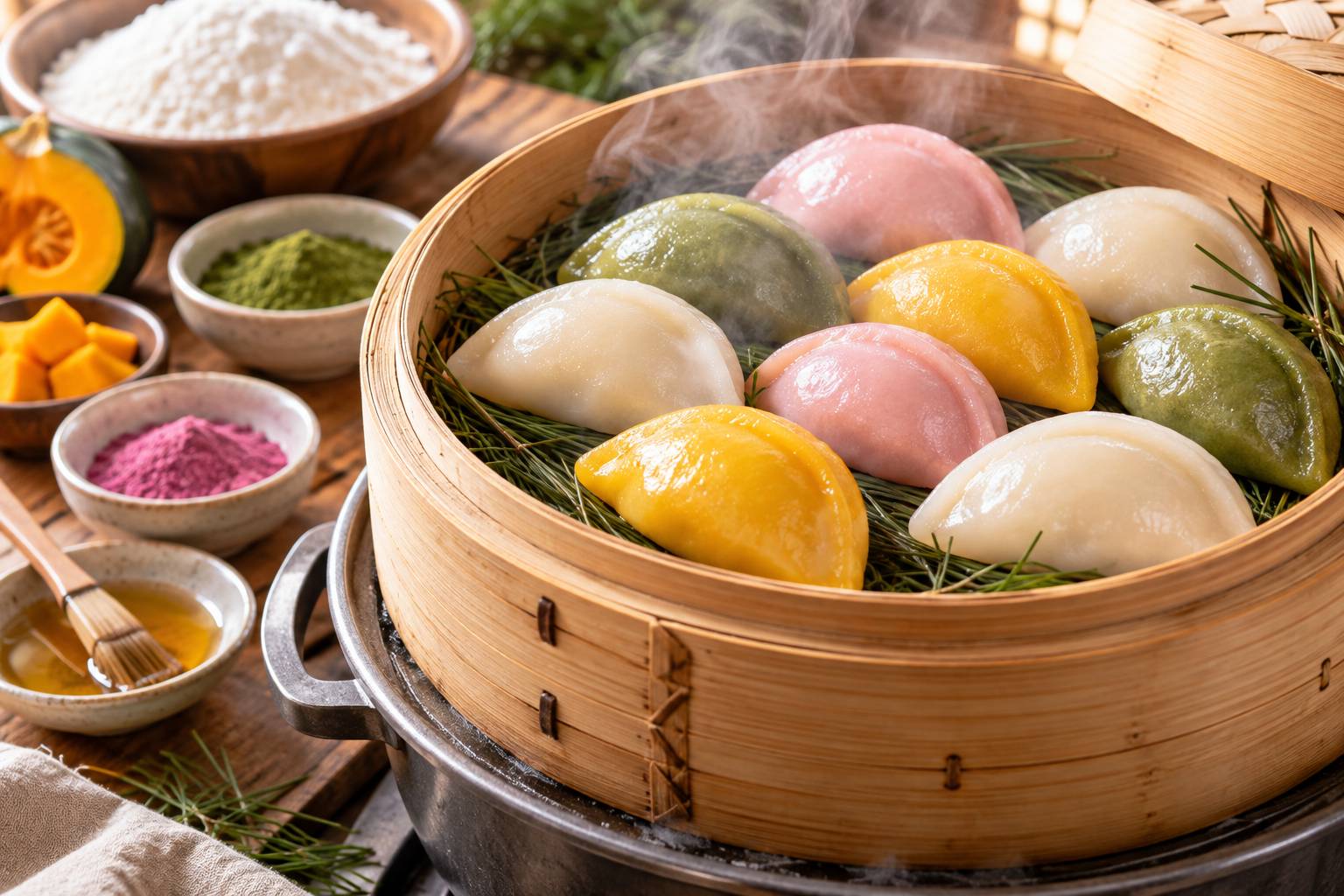 Hương thơm thanh khiết từ lá thông tươi thấm đượm vào từng thớ bánh trong quá trình hấp chính là nét đặc trưng tạo nên sự khác biệt của món ăn này