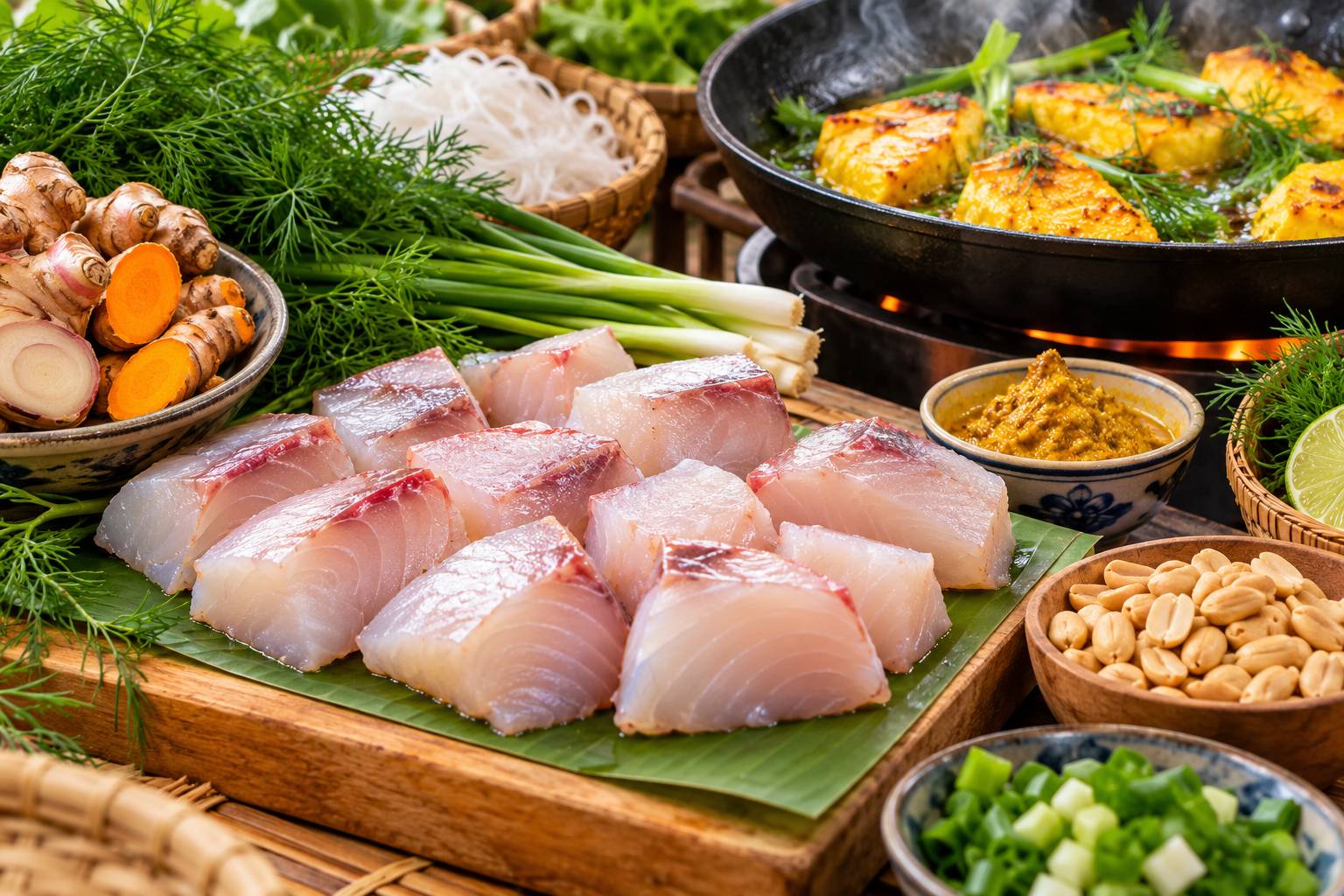 Lựa chọn cá lăng tươi ngon, thịt chắc và ít xương là bước đầu tiên để làm nên món chả cá Hà Nội chuẩn vị