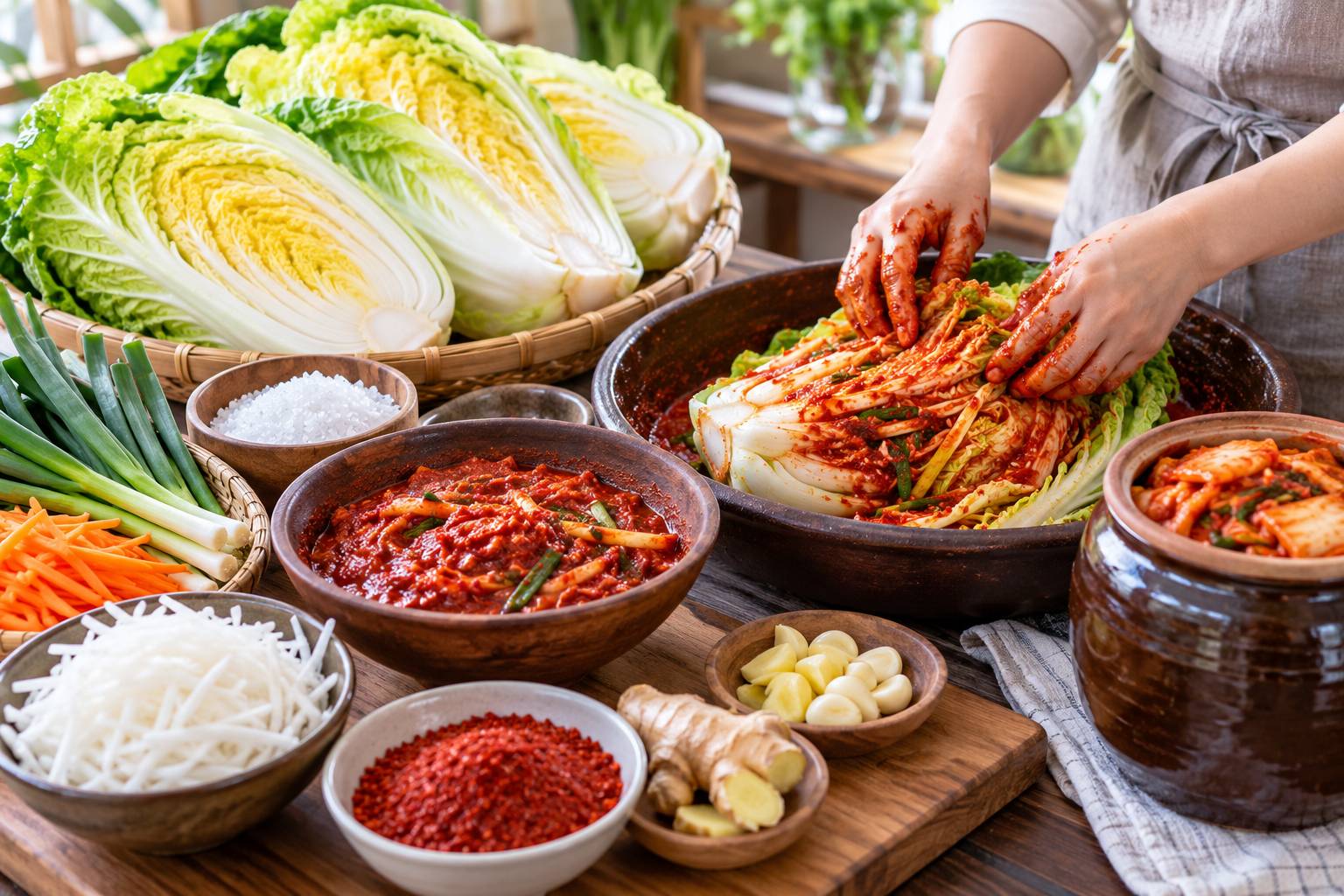 Quá trình tự làm kim chi cải thảo tại nhà sẽ giúp bạn dễ dàng điều chỉnh độ cay và độ mặn theo đúng khẩu vị của bản thân 