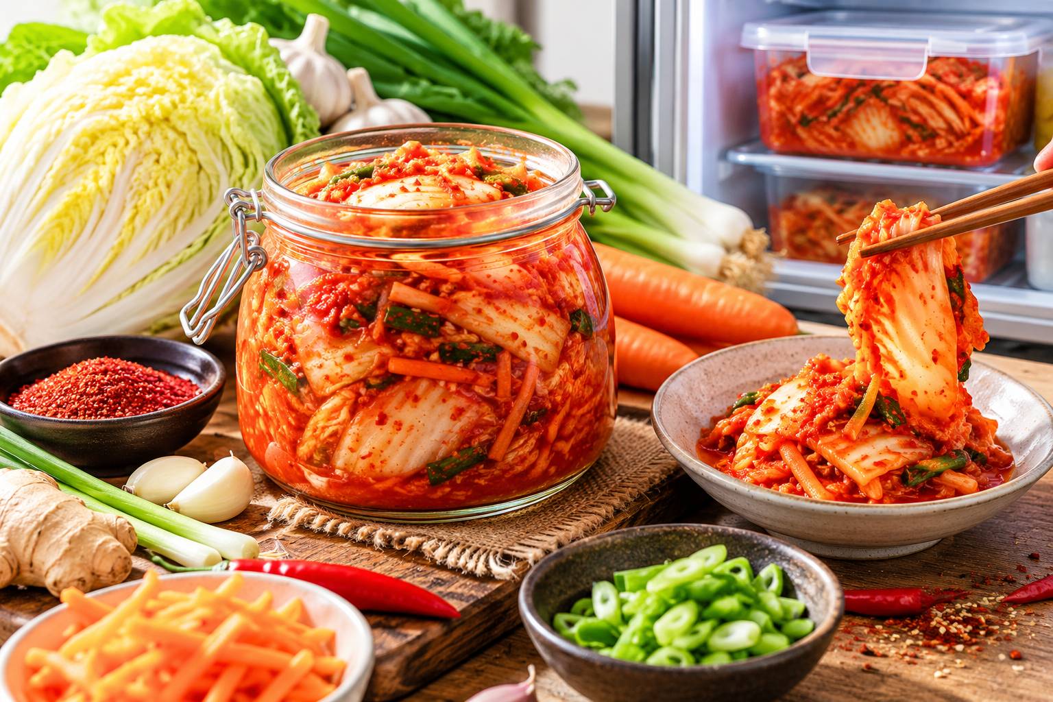 Những bẹ kim chi cải thảo sau khi muối xong cần được ép thật chặt vào hộp để thúc đẩy quá trình lên men tự nhiên diễn ra tốt hơn 
