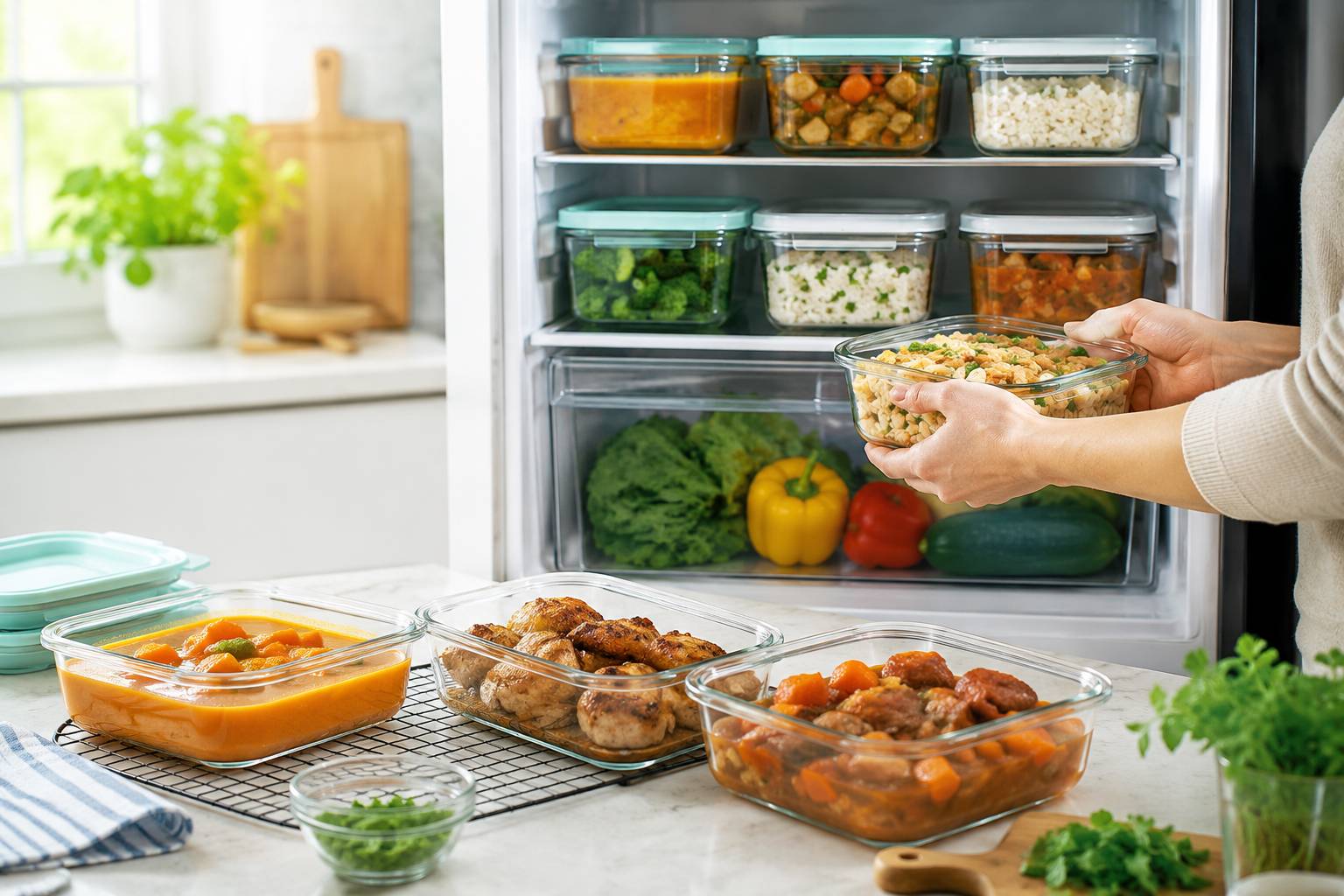 Thức ăn đã nấu chín cần được bảo quản đúng cách trong tủ lạnh 