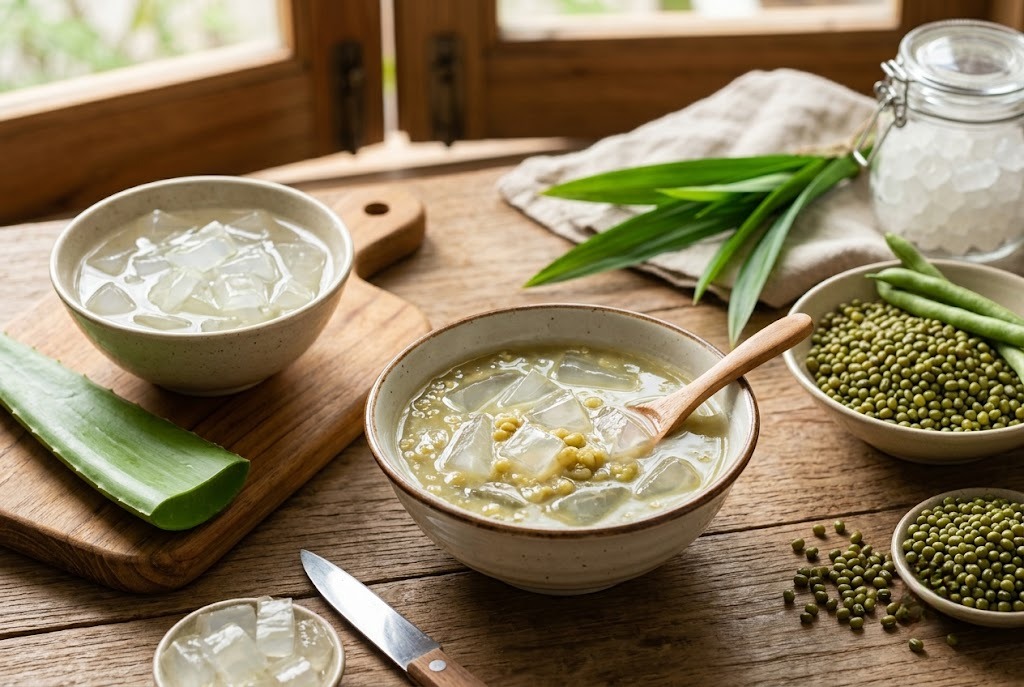 Sơ chế tỉ mỉ chè đậu xanh nha đam đạt chất lượng vệ sinh cao