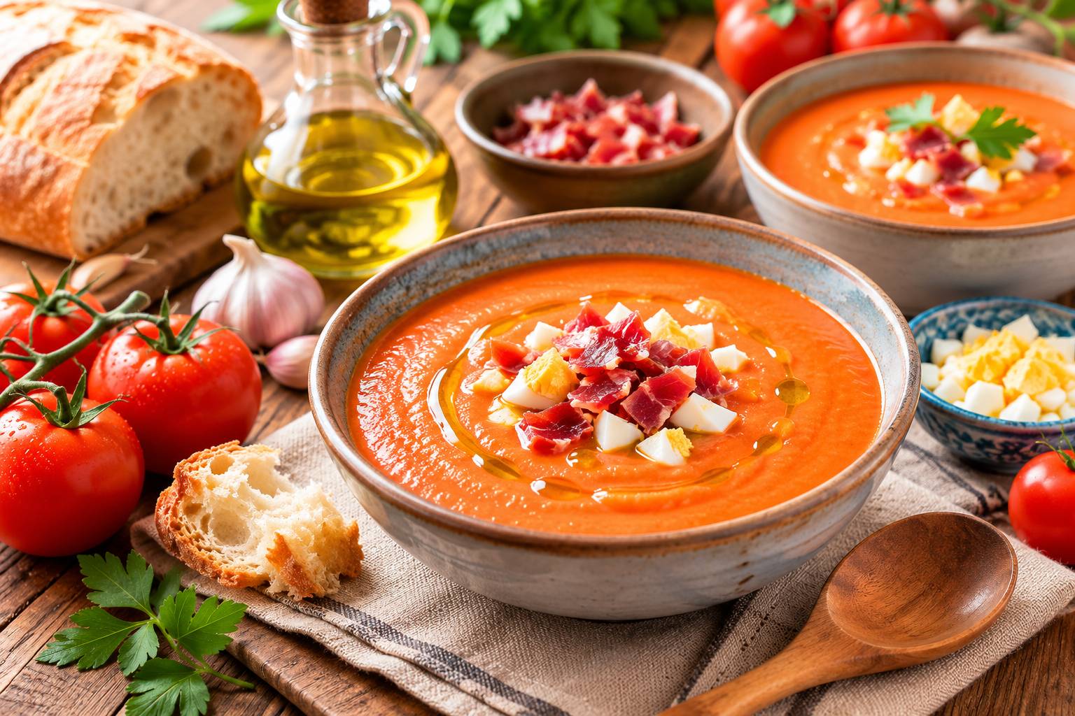 Bánh mì cũng là một phần không thể thiếu để tạo nên món súp cà chua tròn vị 